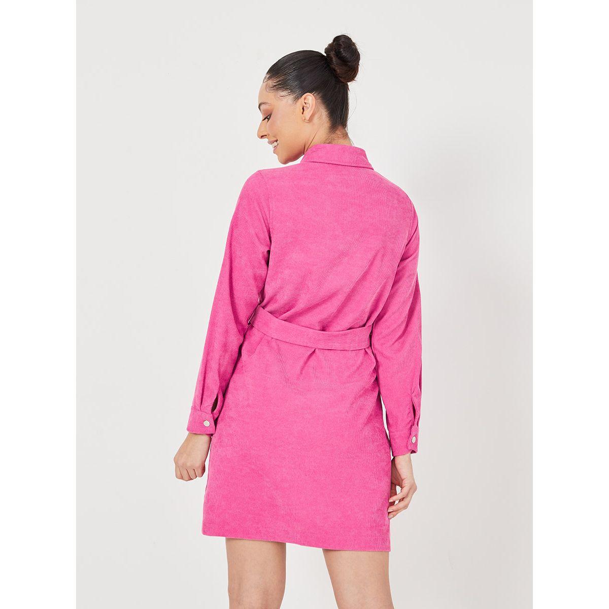 Styli Long Sleeves Pocket Detail Corduroy Shirt Mini Dress with Snap Button-women-clothing-dresses-image-4