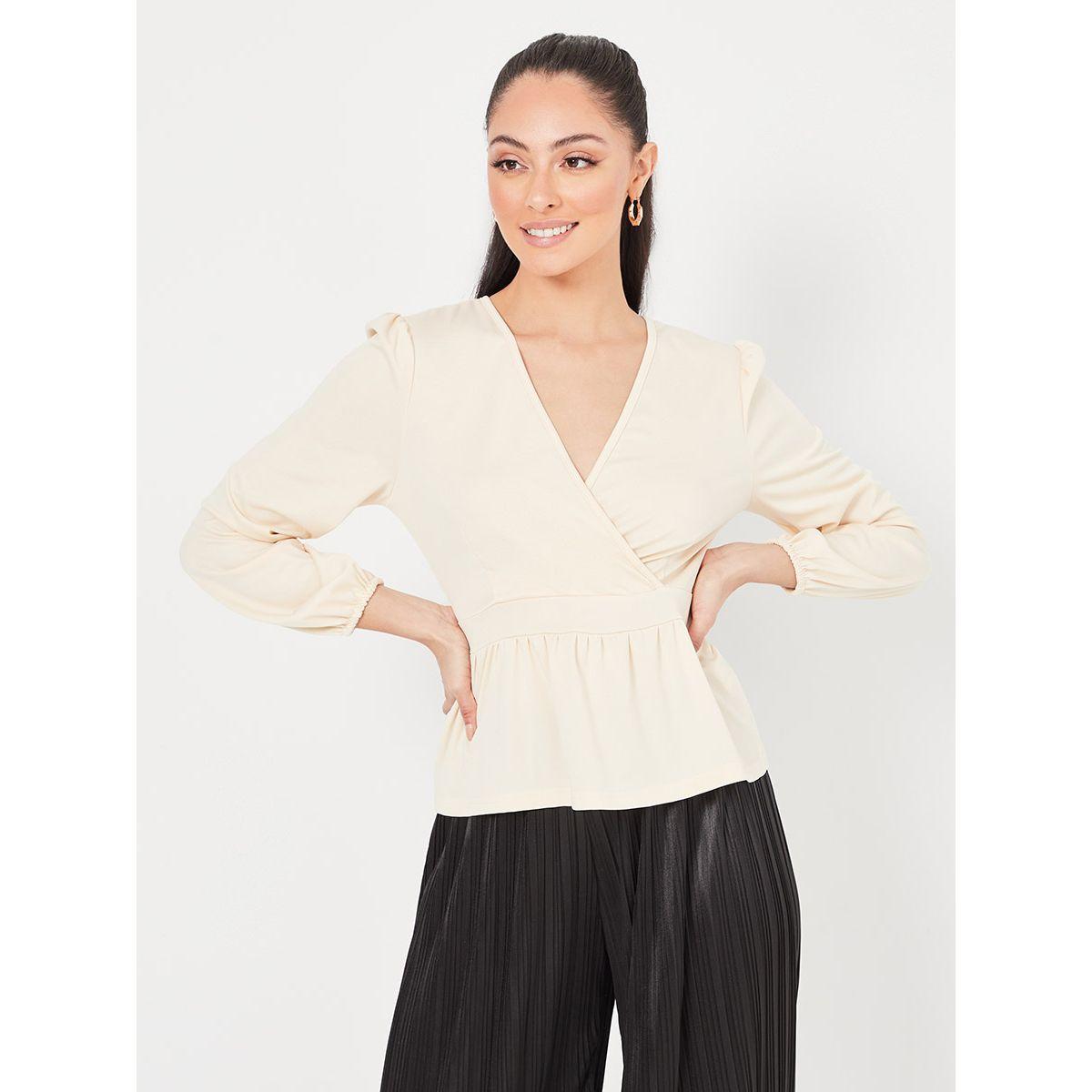 Styli Long Sleeves V Neck Peplum Top-women-clothing-shirtsandblouses-blouses-image-1
