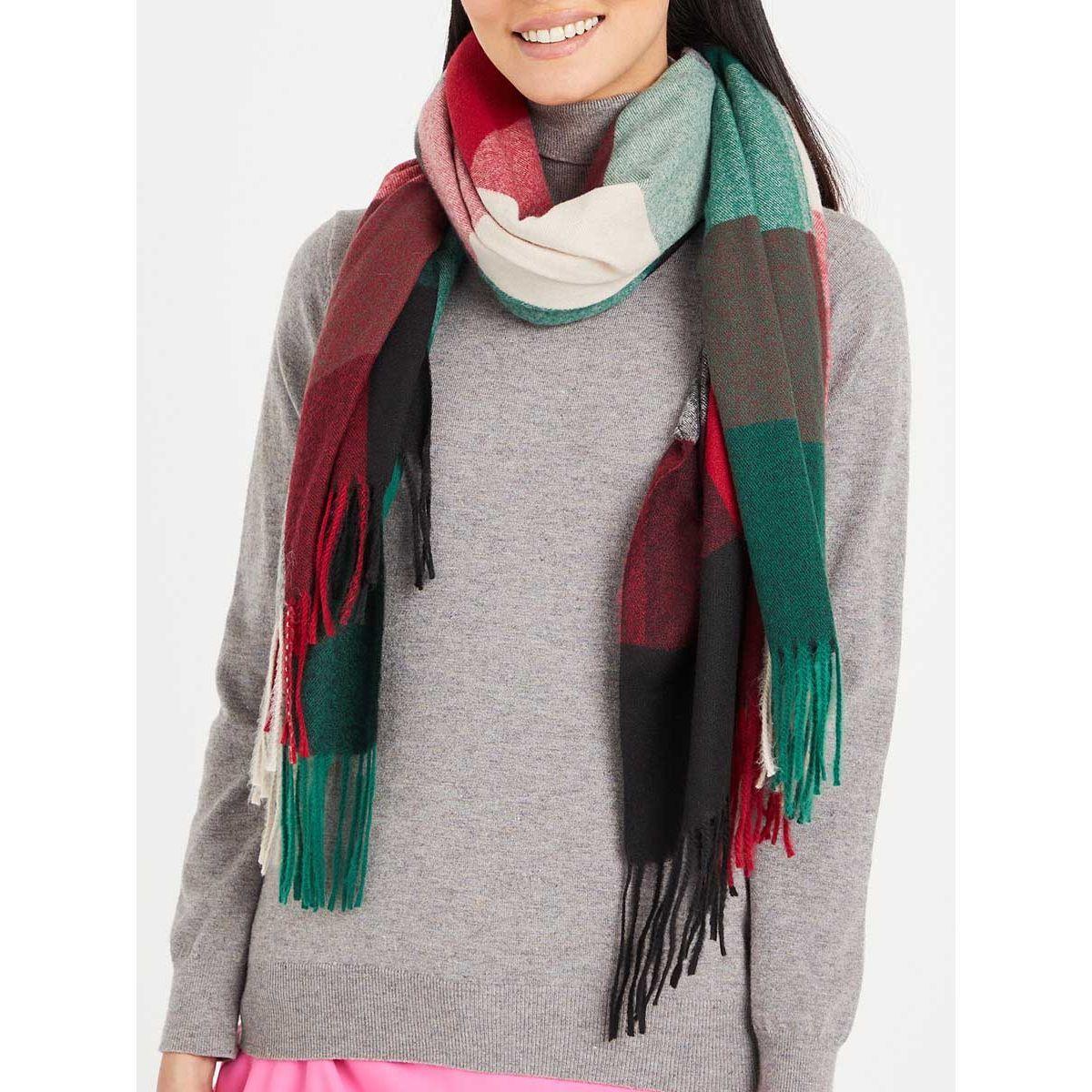 Styli Unisex Oversized Checked Scarf with Tassel Detail-women-winterwear-scarves-image-2