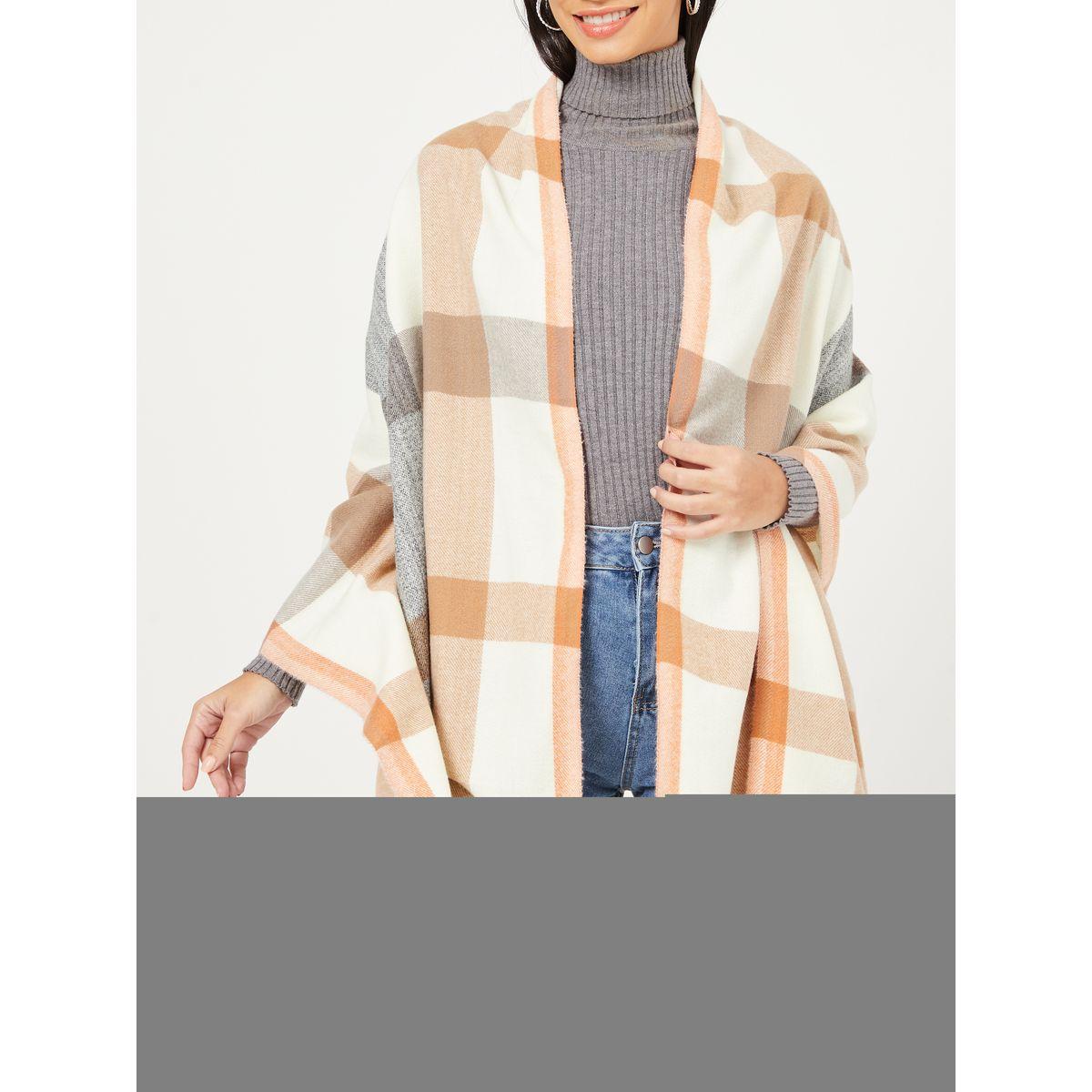Styli Tassel Edge Oversized Checked Scarf-women-winterwear-scarves-image-3