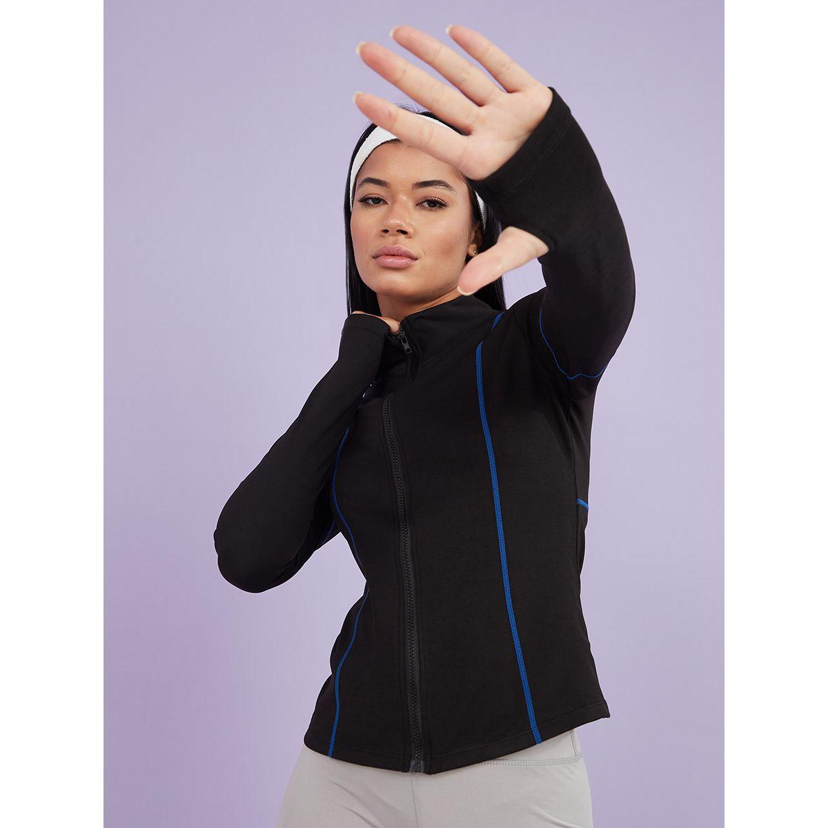 Styli Contrast Zip Up Thumbhole Detail Active Jacket-women-clothing-sportswearandactivewear-tshirtsandvests-image-3
