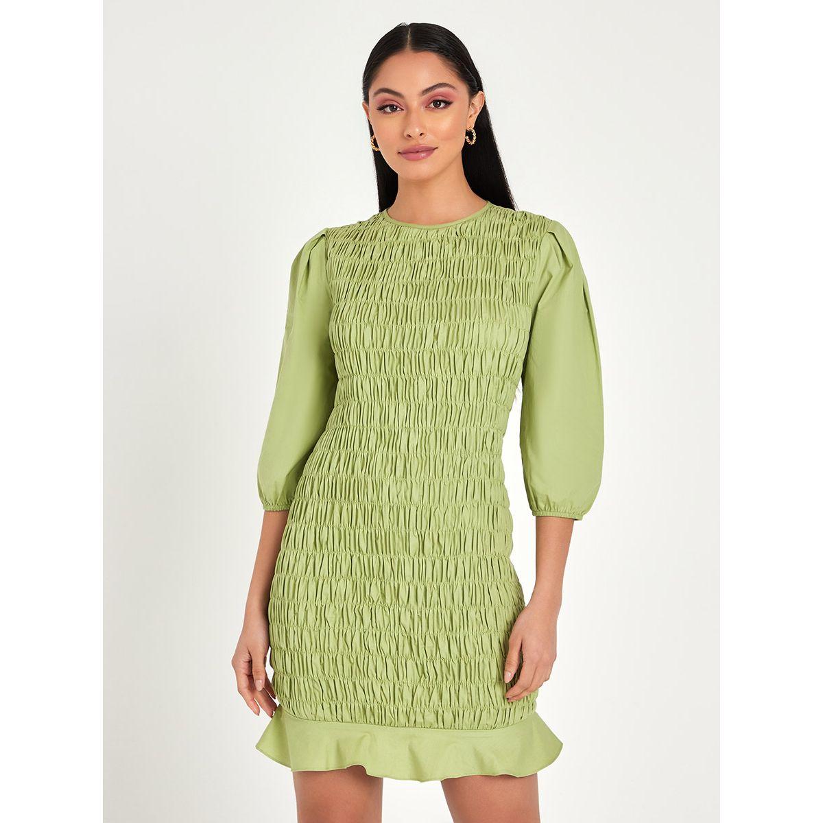 فستان قصير بتفاصيل مزمومة-women-clothing-dresses-image-1