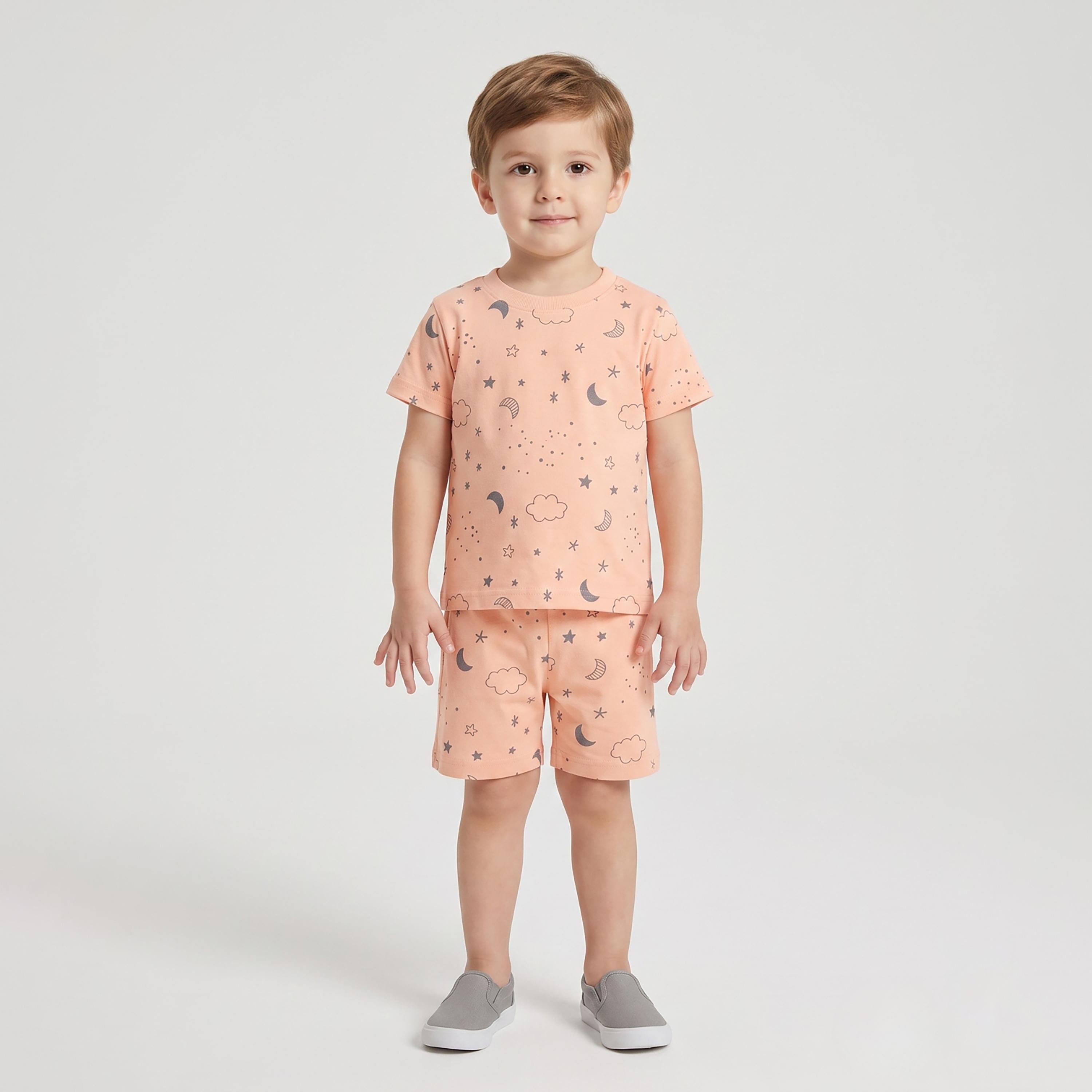 Babyqlo Moon Star Print Short Sleeves T-Shirt & Shorts Co-ord Set-boys-clothing-setsandcoords-image-1