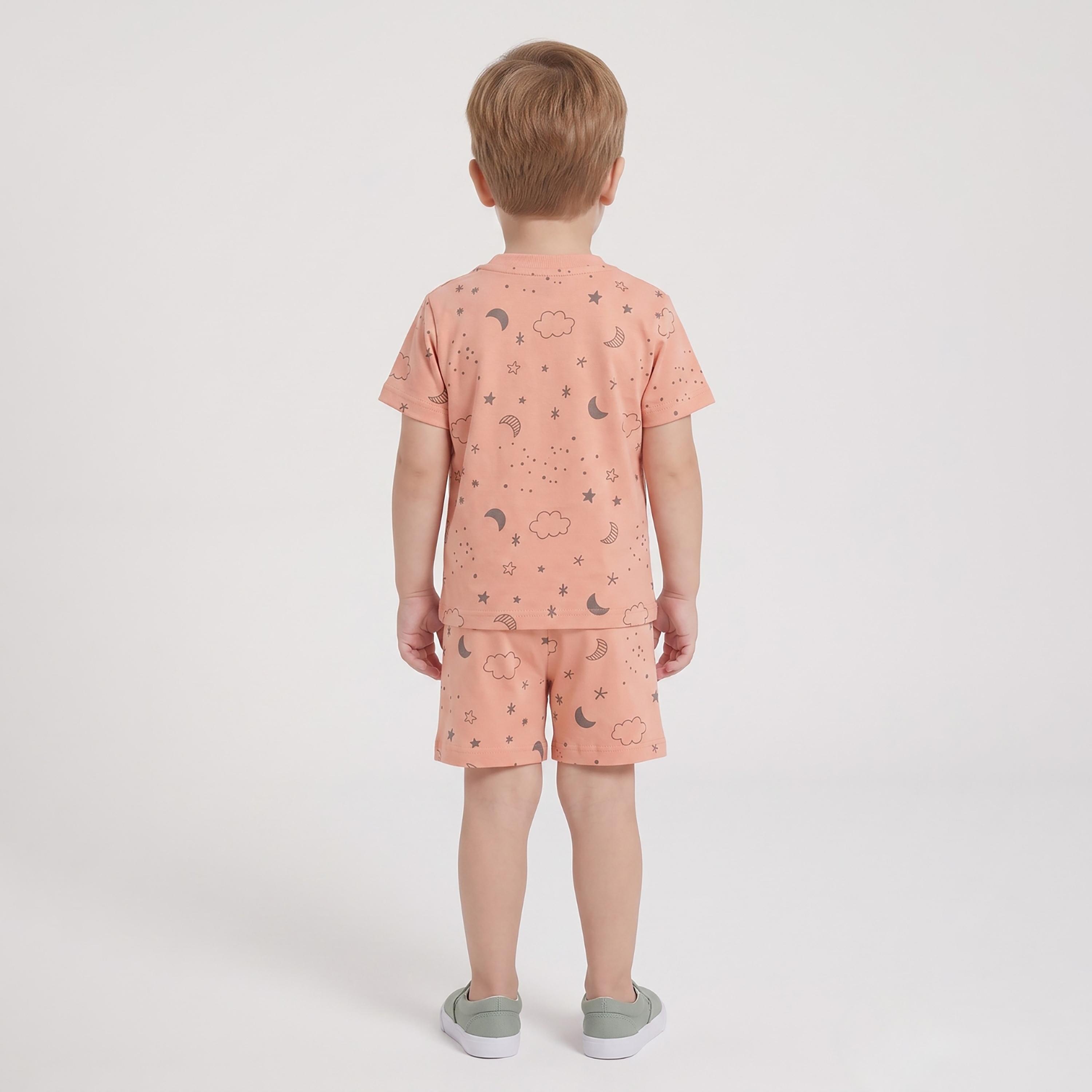 Babyqlo Moon Star Print Short Sleeves T-Shirt & Shorts Co-ord Set-boys-clothing-setsandcoords-image-2