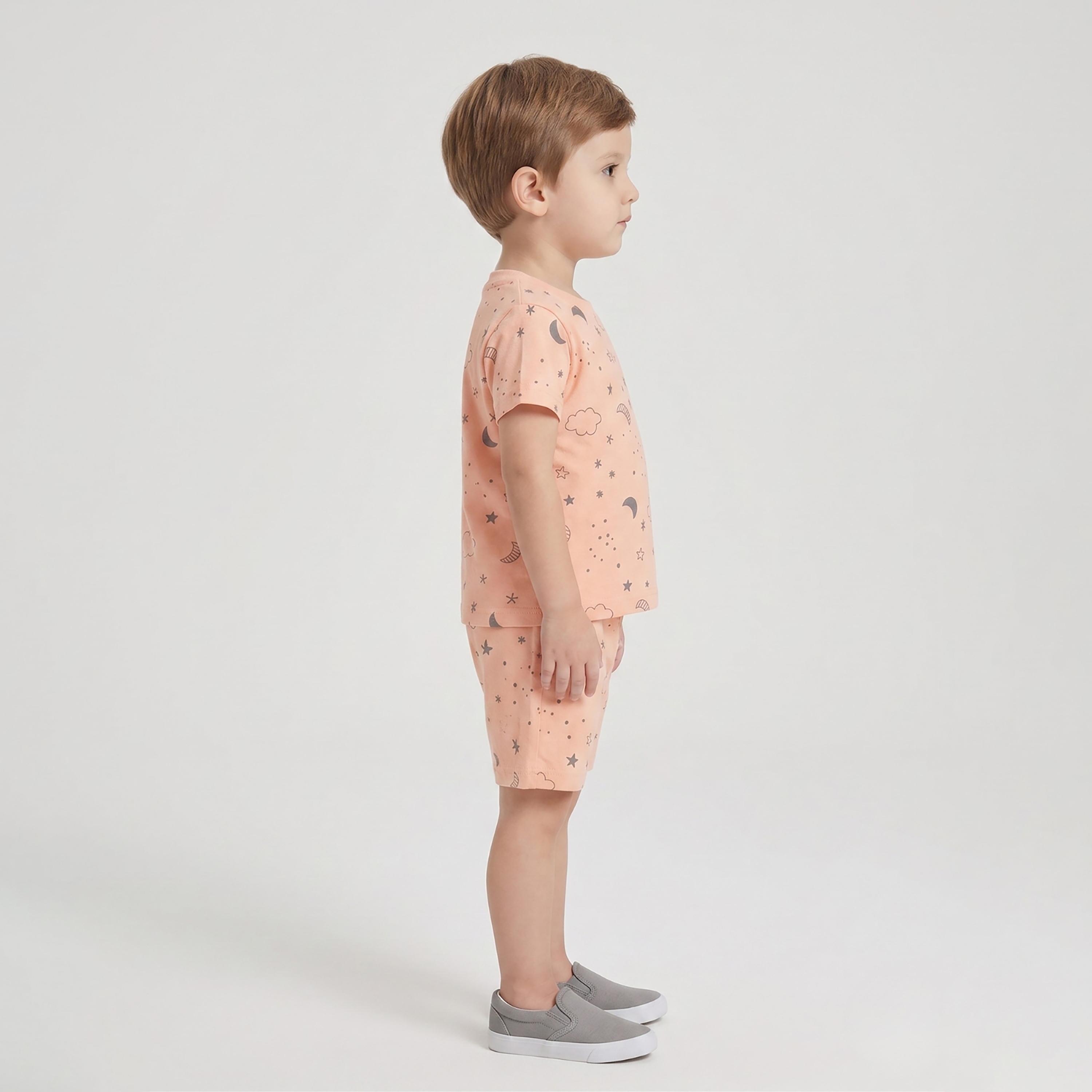 Babyqlo Moon Star Print Short Sleeves T-Shirt & Shorts Co-ord Set-boys-clothing-setsandcoords-image-3