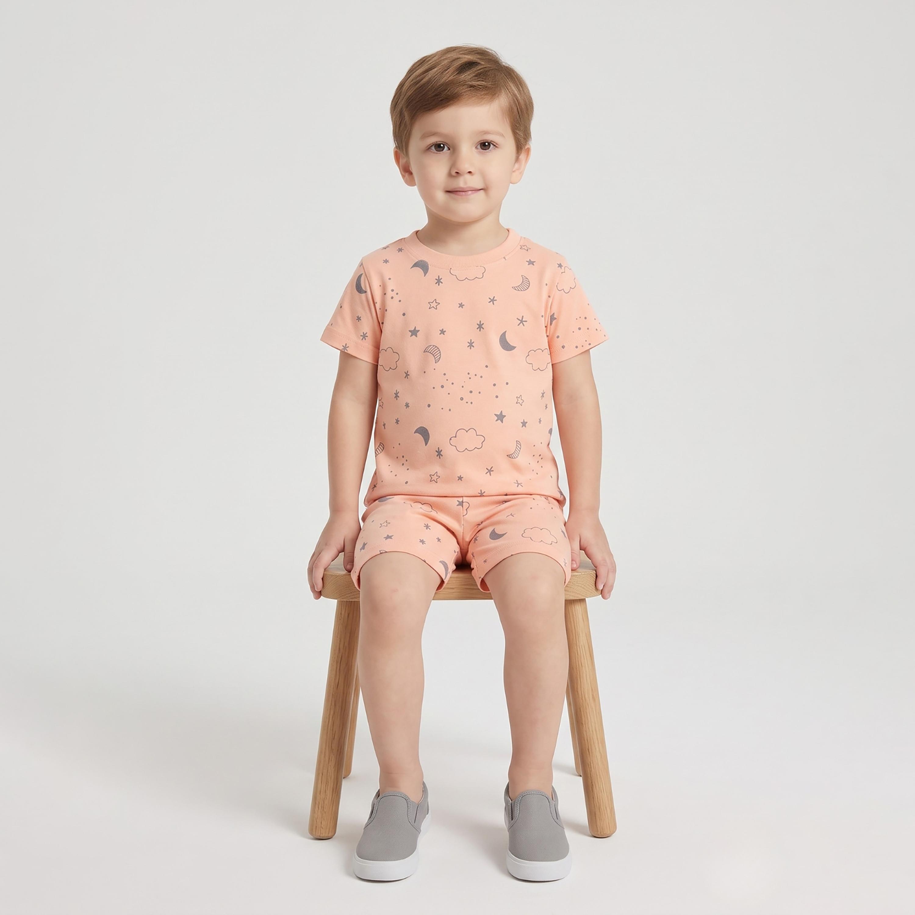 Babyqlo Moon Star Print Short Sleeves T-Shirt & Shorts Co-ord Set-boys-clothing-setsandcoords-image-4