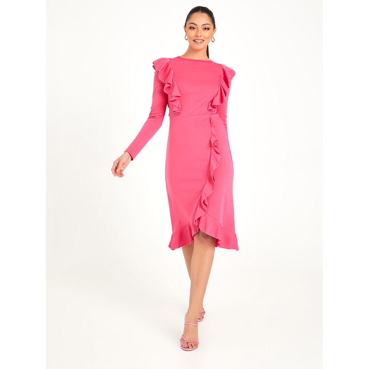 Styli Long Sleeves Ruffle Detail A-Line Midi Dress-women-clothing-dresses-image-1
