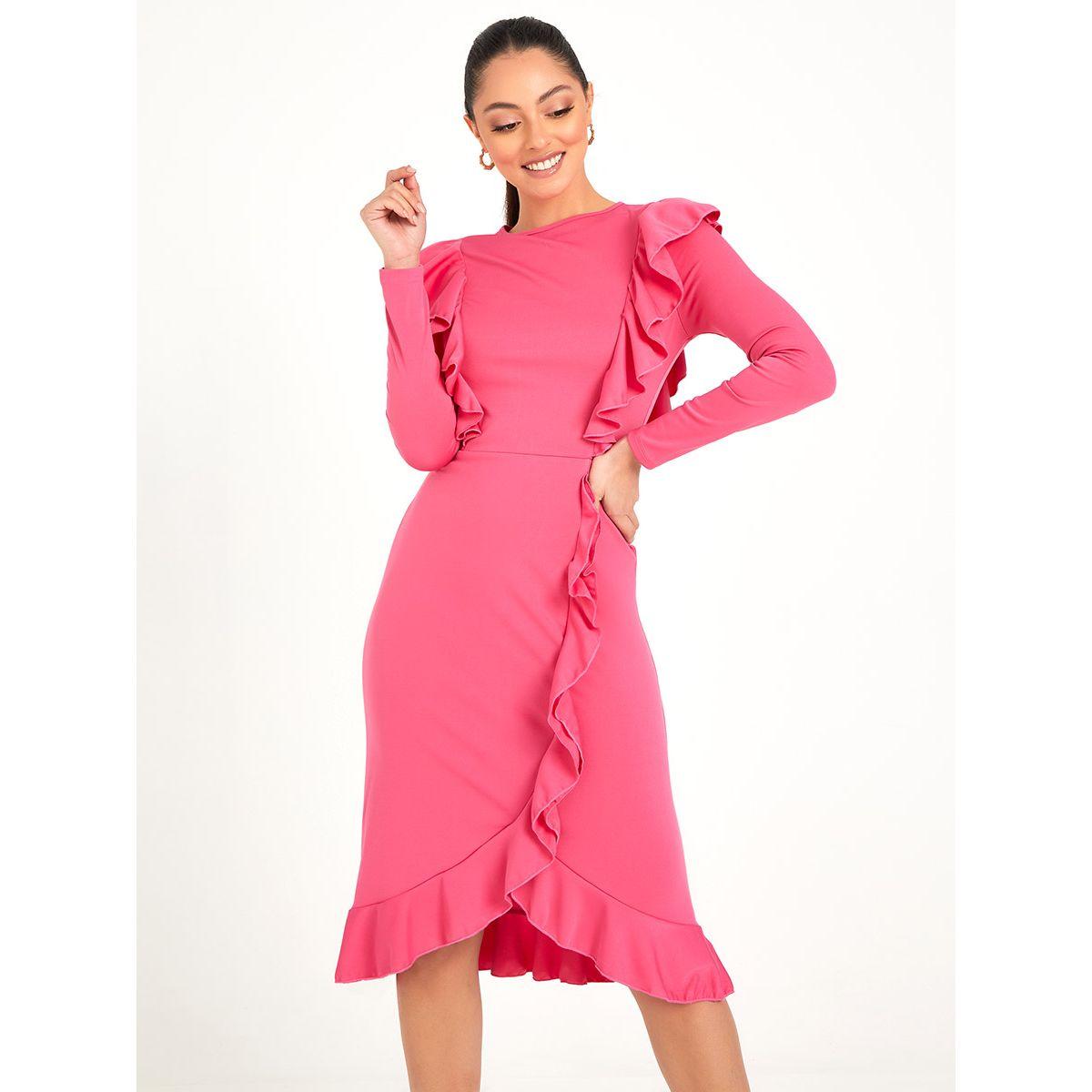Styli Long Sleeves Ruffle Detail A-Line Midi Dress-women-clothing-dresses-image-2