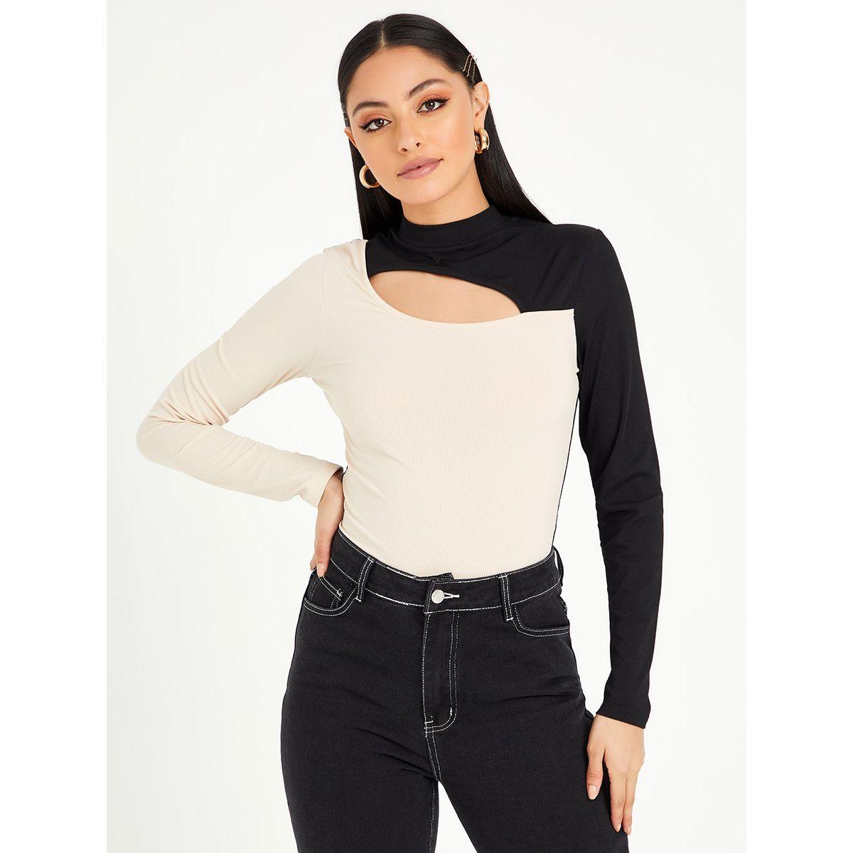 Styli Long Sleeves Colorblock High Neck Ribbed Knit Top-women-clothing-shirtsandblouses-blouses-image-1