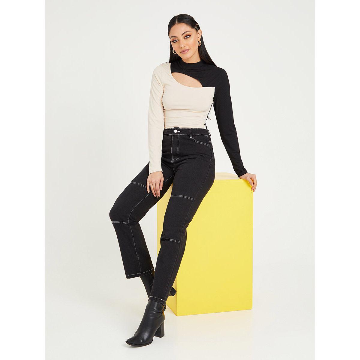 Styli Long Sleeves Colorblock High Neck Ribbed Knit Top-women-clothing-shirtsandblouses-blouses-image-2
