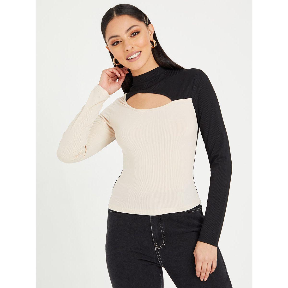 Styli Long Sleeves Colorblock High Neck Ribbed Knit Top-women-clothing-shirtsandblouses-blouses-image-3