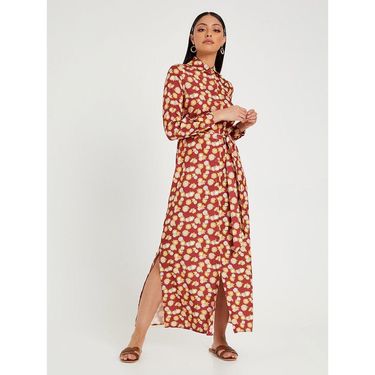 Styli Long Sleeves Floral Print Shirt Maxi Dress-women-clothing-dresses-image-1