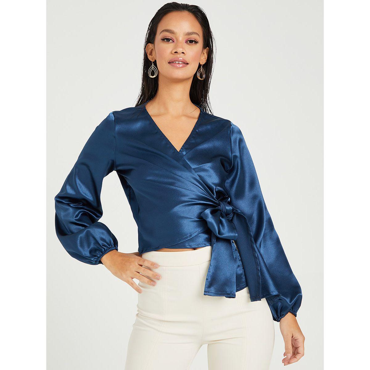 بلوزة بنمط لف واكمام طويلة-women-clothing-shirtsandblouses-blouses-image-1