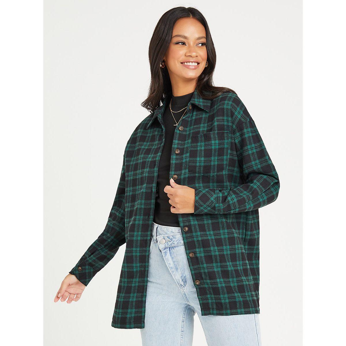 Styli Long Sleeves Checked Plaid Oversized Shirt with Patch Pocket-women-clothing-shirtsandblouses-shirts-image-1