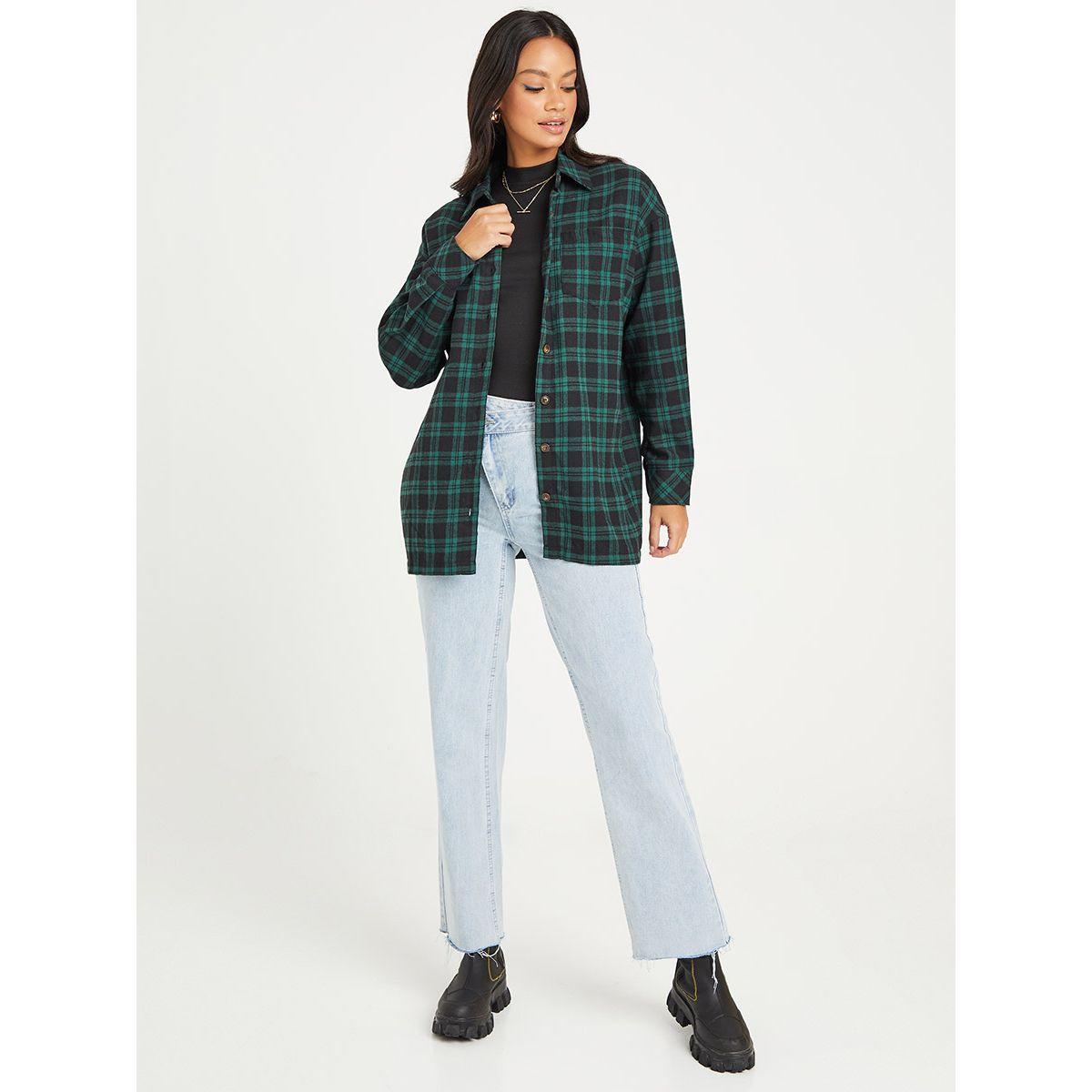 Styli Long Sleeves Checked Plaid Oversized Shirt with Patch Pocket-women-clothing-shirtsandblouses-shirts-image-2