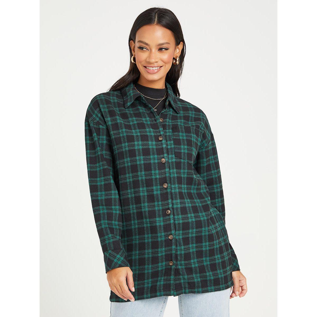 Styli Long Sleeves Checked Plaid Oversized Shirt with Patch Pocket-women-clothing-shirtsandblouses-shirts-image-3