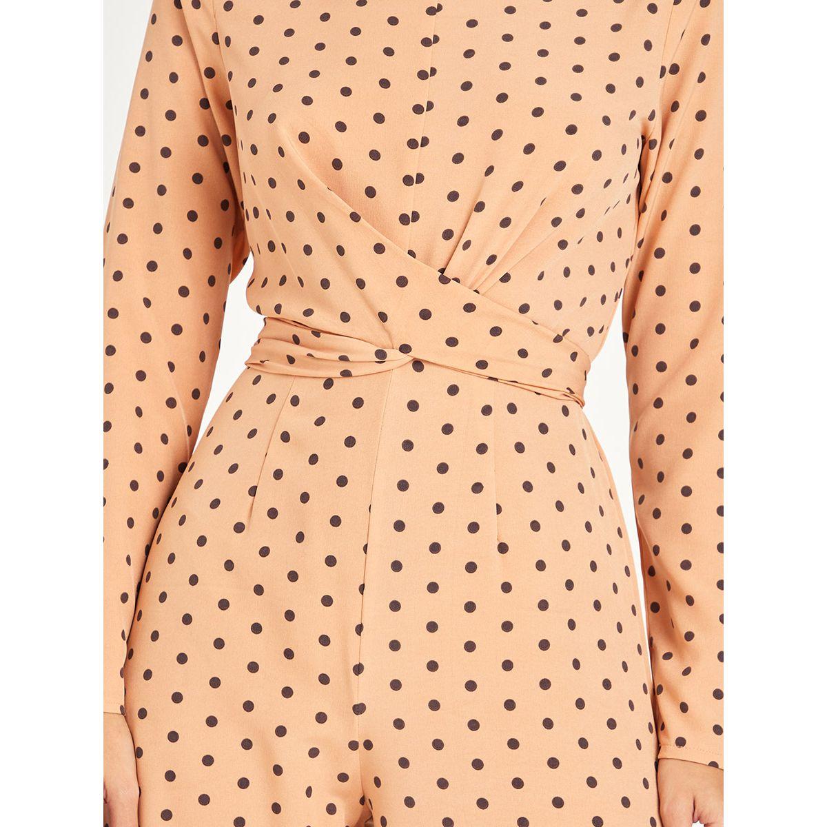 Styli Long Sleeves Polka Dot Print Wide Leg Jumpsuit with Waist Tie Up-women-clothing-jumpsuits-image-3