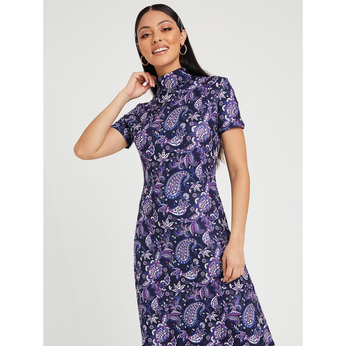 Styli Short Sleeves High Neck Paisley Print A-Line Maxi Dress-women-clothing-dresses-image-2