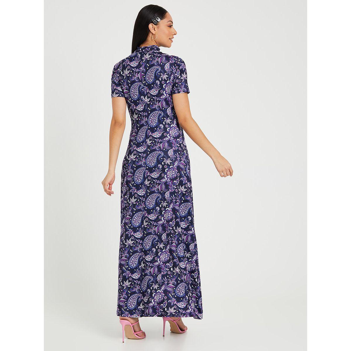 Styli Short Sleeves High Neck Paisley Print A-Line Maxi Dress-women-clothing-dresses-image-4