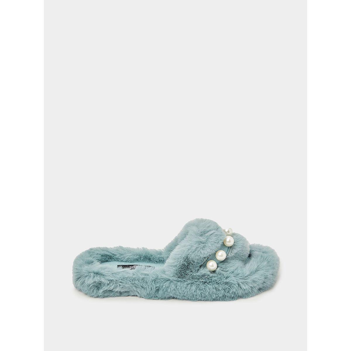 Styli Pearl Detail Faux Fur Bedroom Slippers-women-shoes-bedroomslippers-image-3