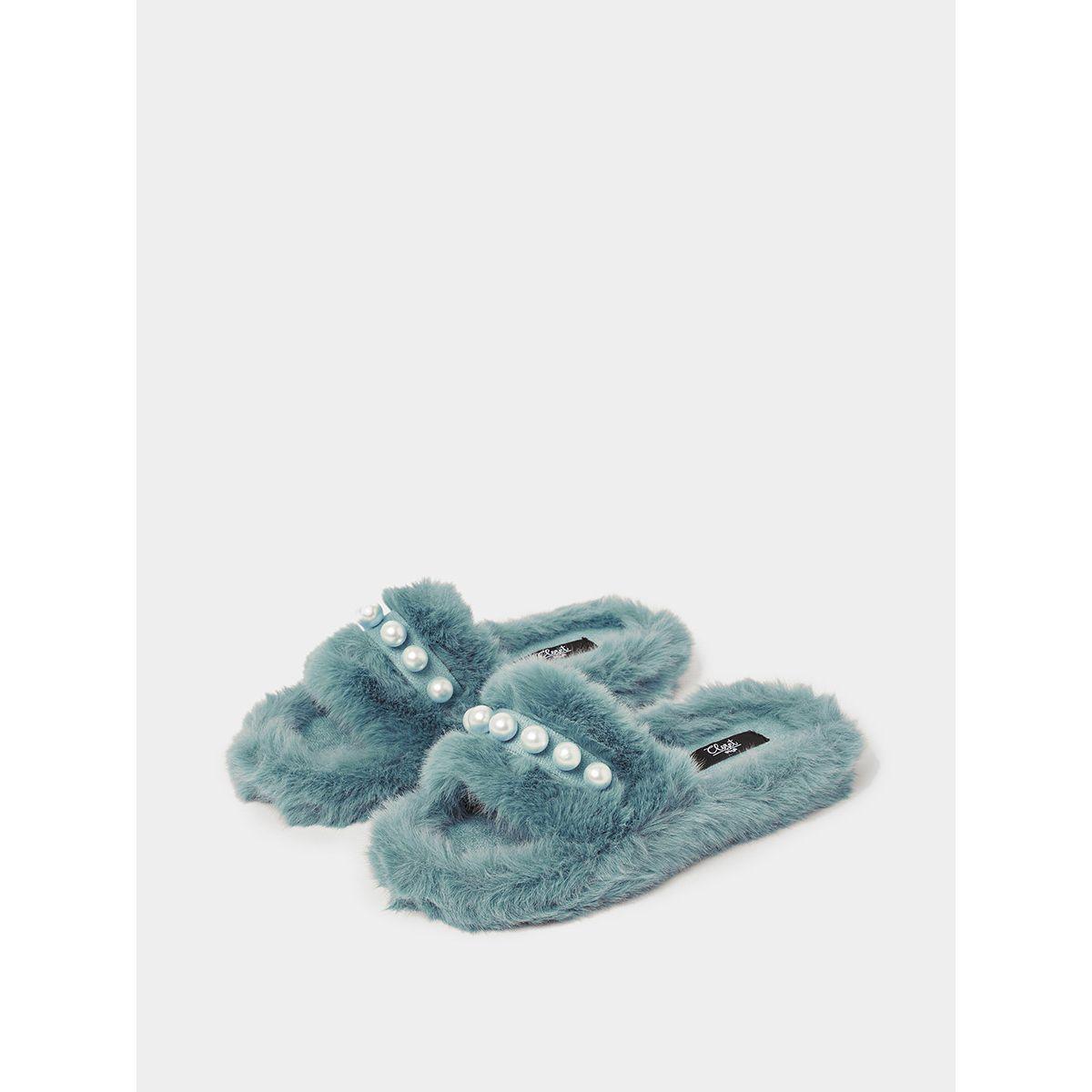 Styli Pearl Detail Faux Fur Bedroom Slippers-women-shoes-bedroomslippers-image-4