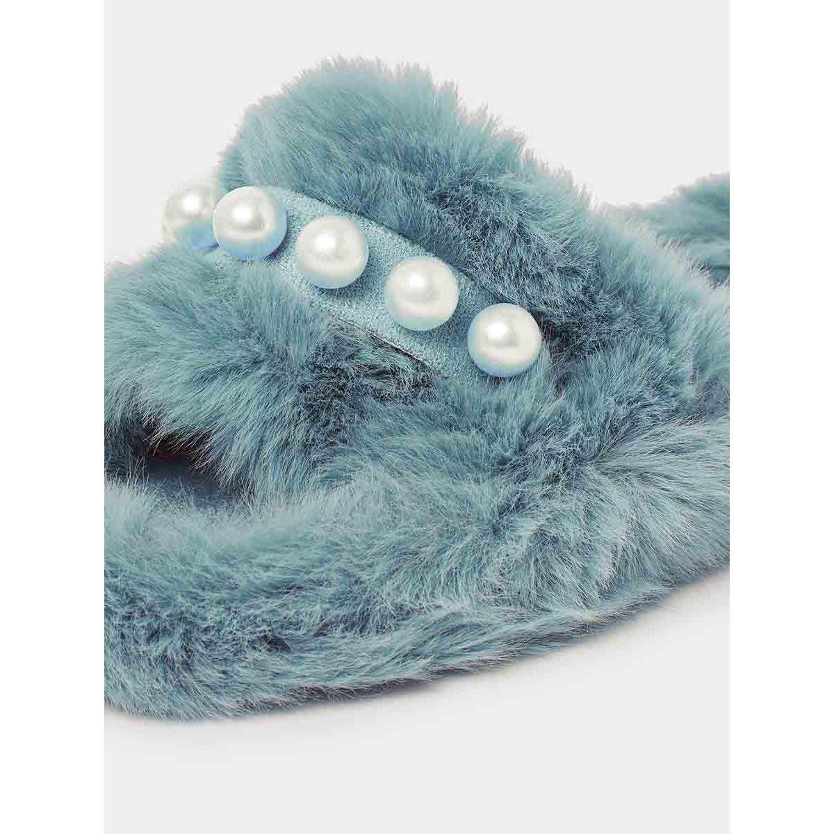 Styli Pearl Detail Faux Fur Bedroom Slippers-women-shoes-bedroomslippers-image-5