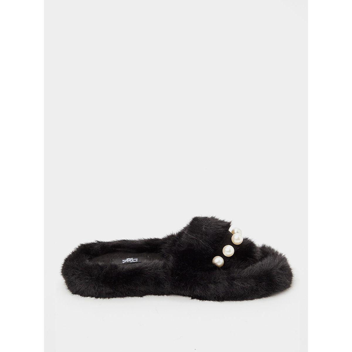 شبشب بفرو اصطناعي مزين بلؤلؤ من ستايلي-women-shoes-bedroomslippers-image-3