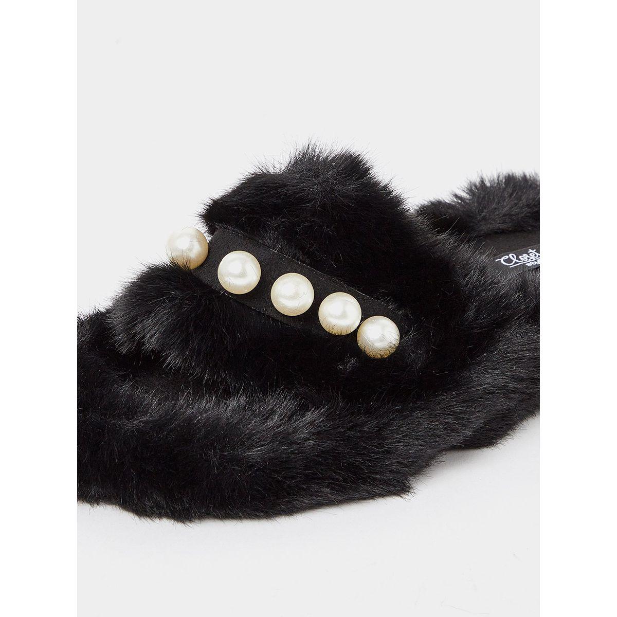 شبشب بفرو اصطناعي مزين بلؤلؤ من ستايلي-women-shoes-bedroomslippers-image-6