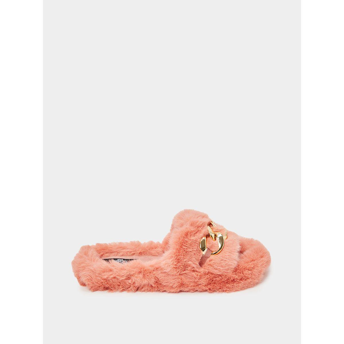 Styli Chain Detail Faux Fur Bedroom Slippers-women-shoes-bedroomslippers-image-3