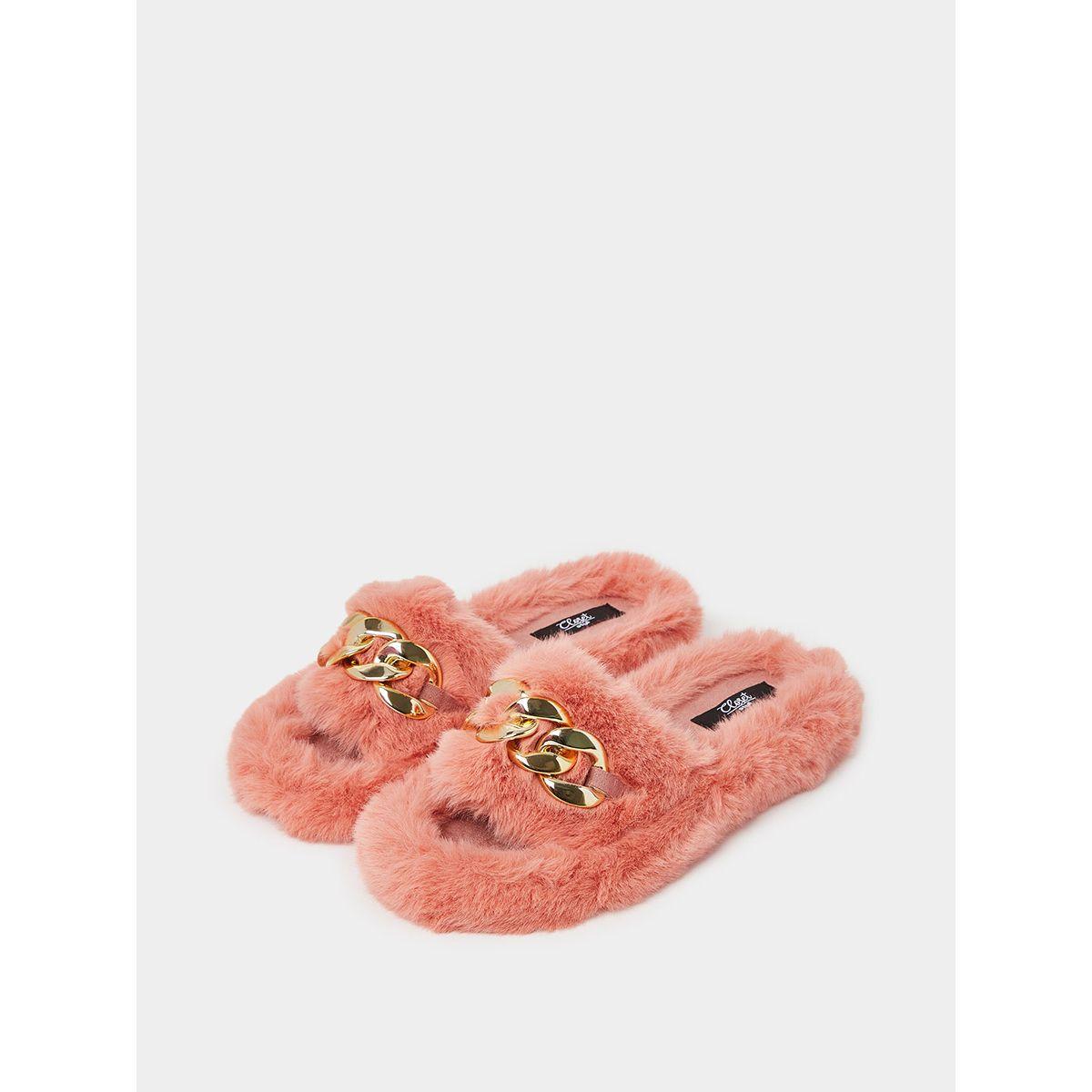 شبشب مزين بفرو اصطناعي و سلسلة من ستايلي-women-shoes-bedroomslippers-image-4