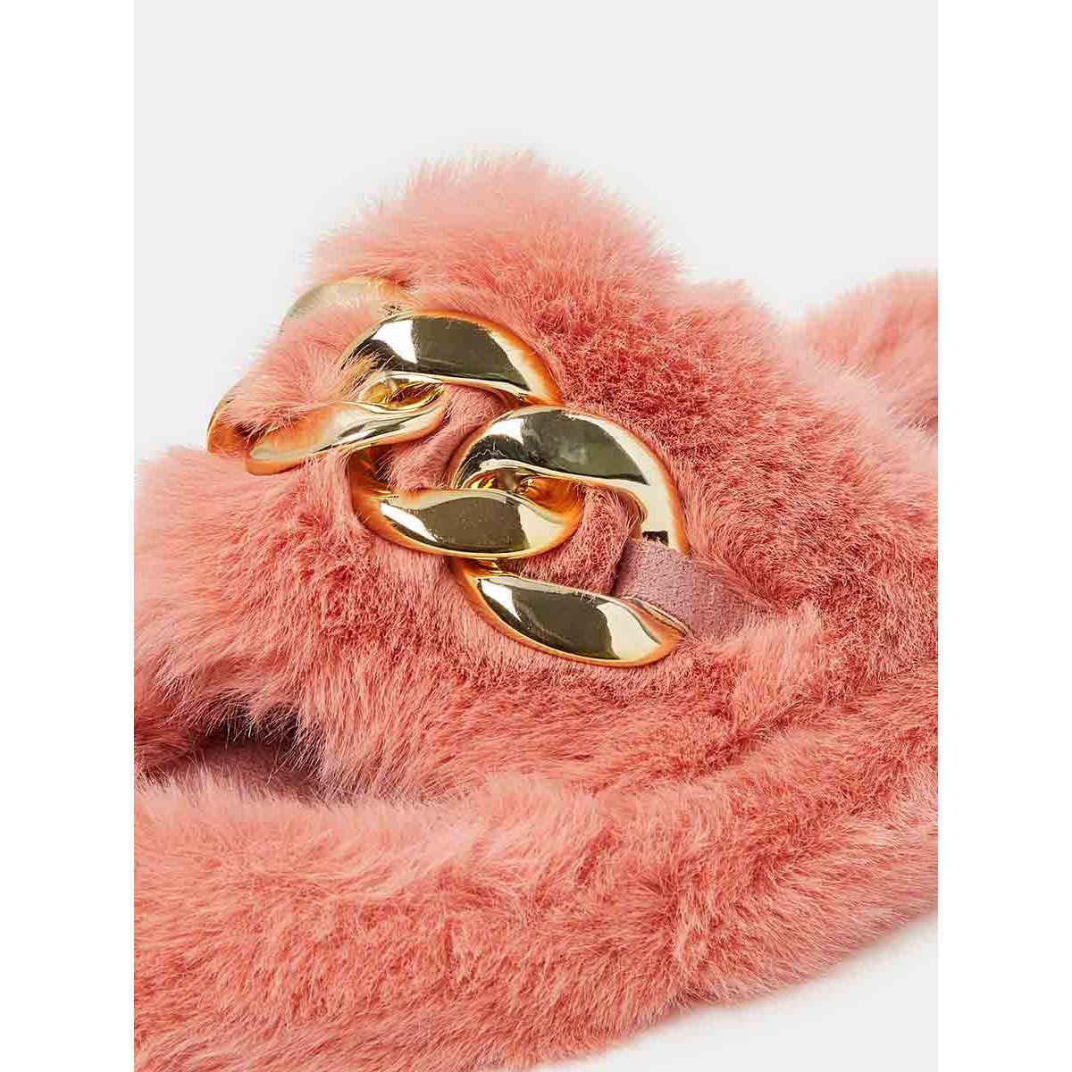 Styli Chain Detail Faux Fur Bedroom Slippers-women-shoes-bedroomslippers-image-5