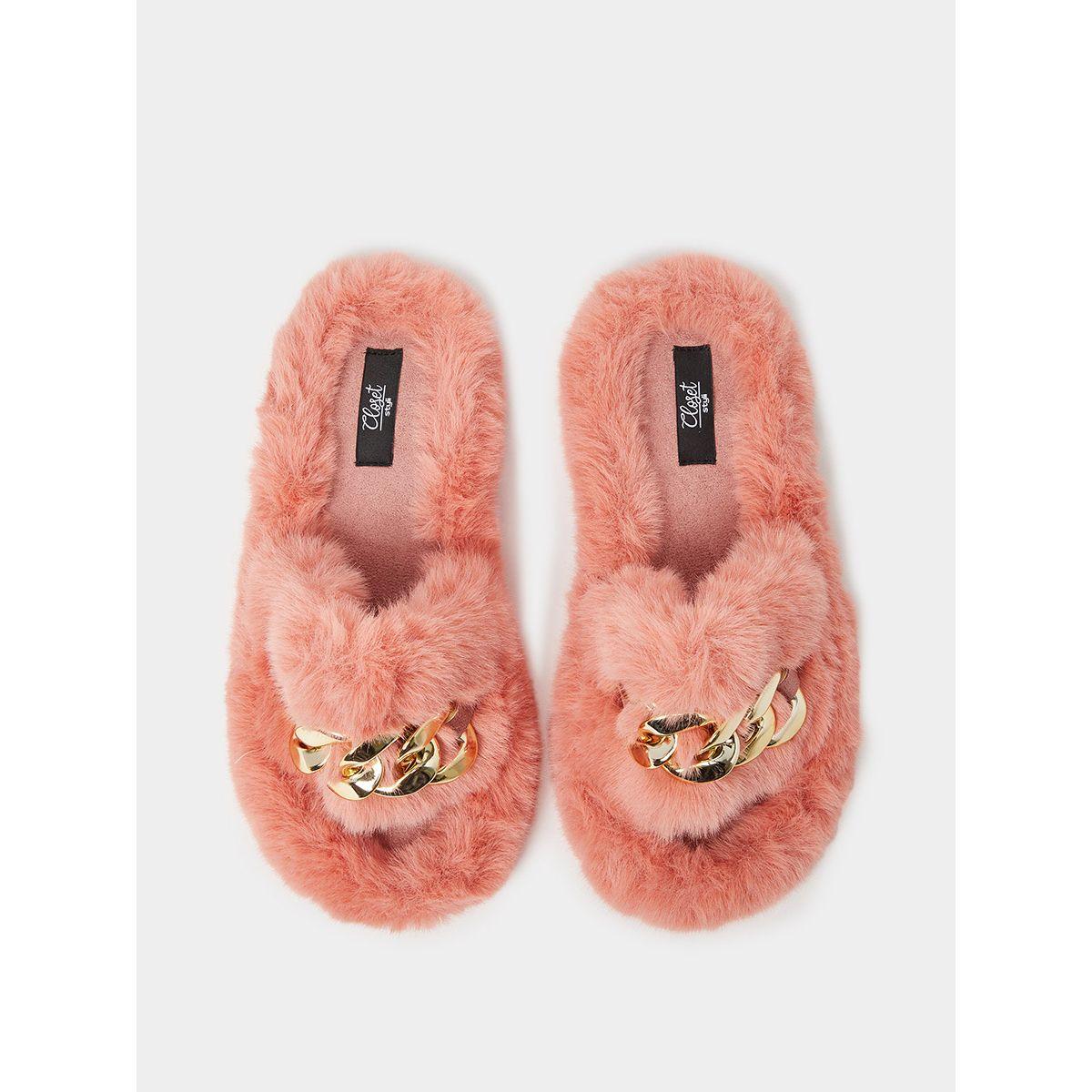 Styli Chain Detail Faux Fur Bedroom Slippers-women-shoes-bedroomslippers-image-7