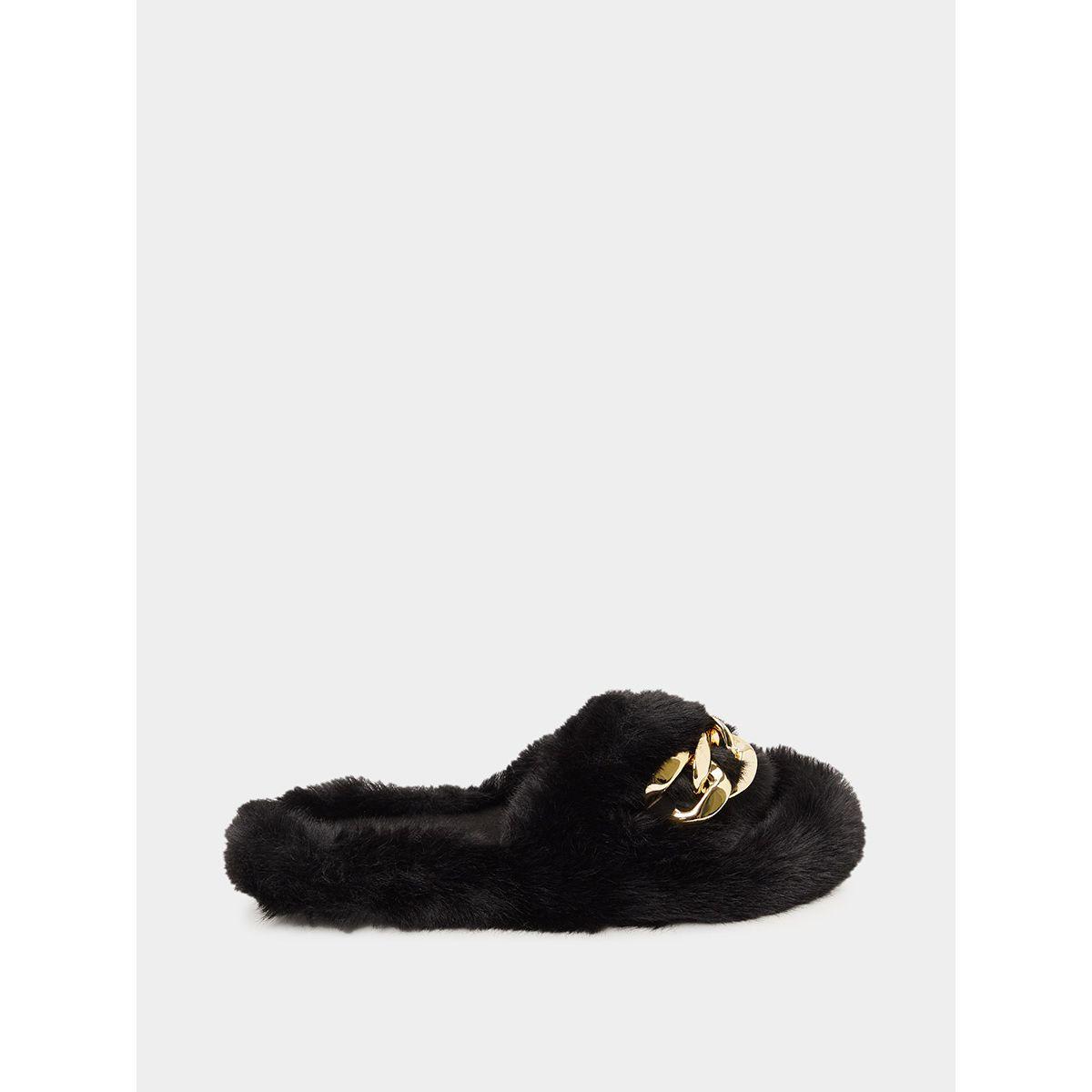 شبشب مزين بفرو اصطناعي و سلسلة من ستايلي-women-shoes-bedroomslippers-image-3