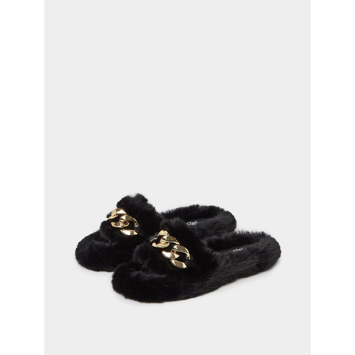 شبشب مزين بفرو اصطناعي و سلسلة من ستايلي-women-shoes-bedroomslippers-image-4