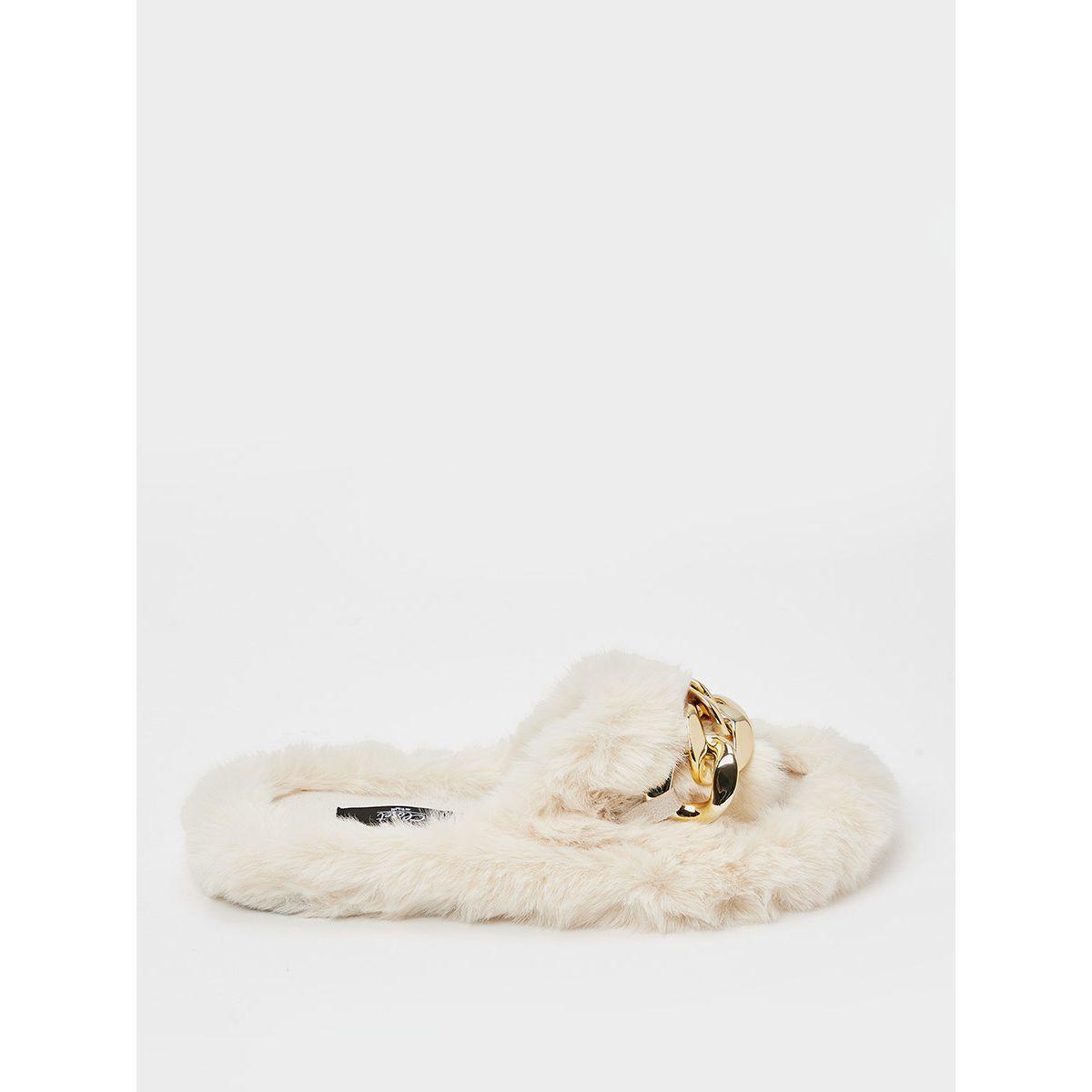 شبشب مزين بفرو اصطناعي و سلسلة من ستايلي-women-shoes-bedroomslippers-image-3