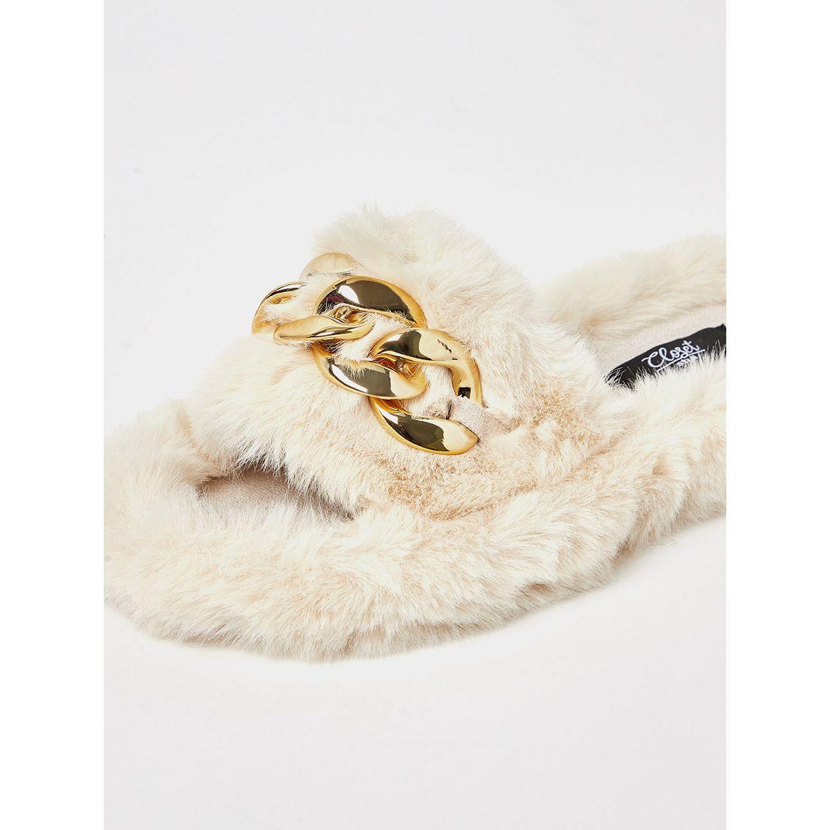شبشب مزين بفرو اصطناعي و سلسلة من ستايلي-women-shoes-bedroomslippers-image-6