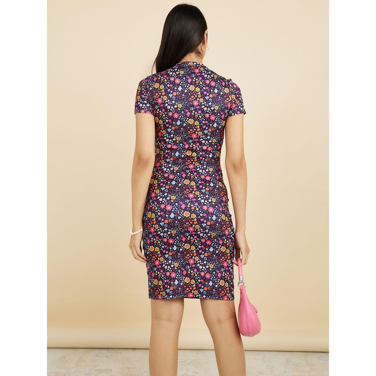 Styli Short Sleeves High Neck Floral Print Bodycon Midi Dress-women-clothing-dresses-image-4