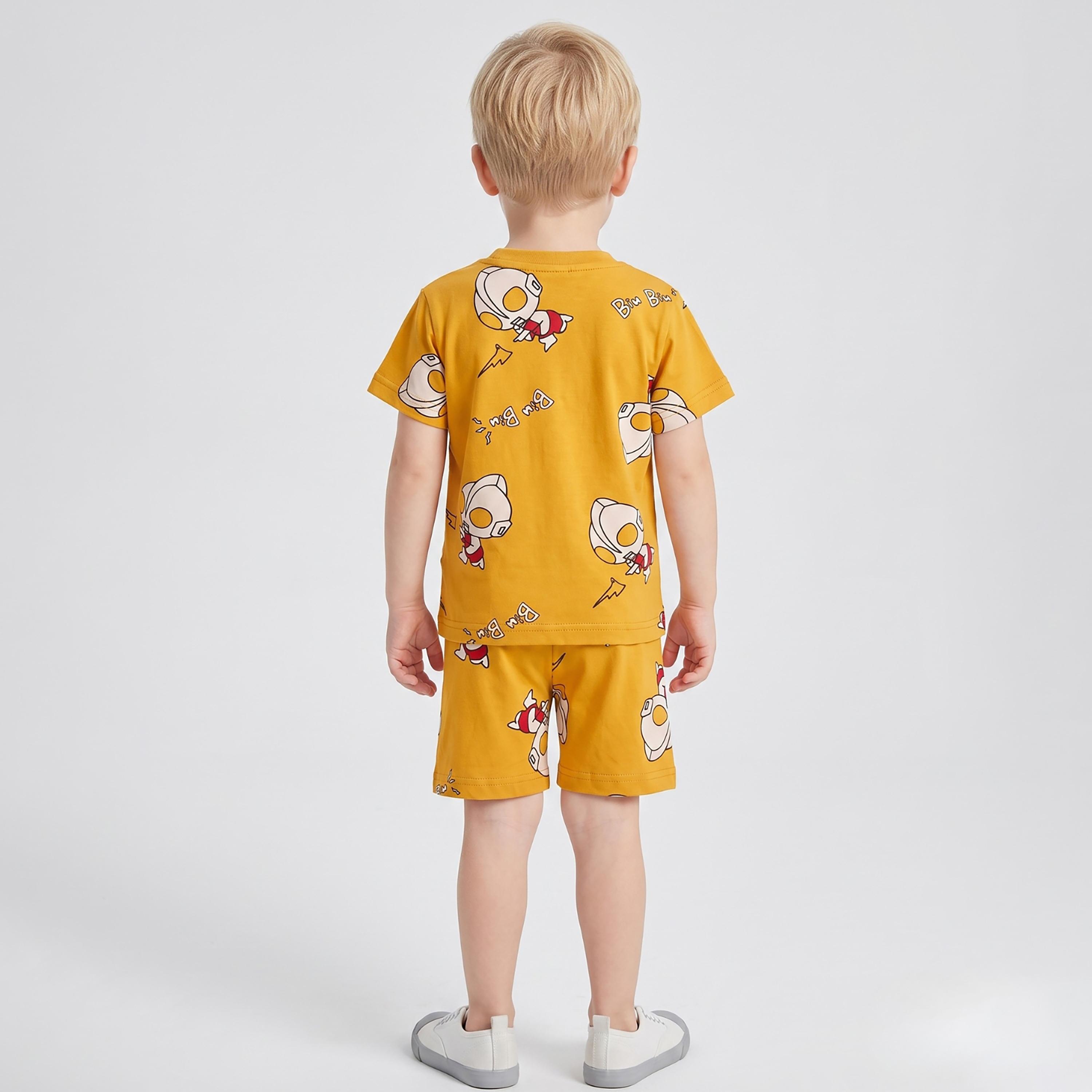Babyqlo Rocket Print Short Sleeves T-Shirt & Shorts Co-ord Set-boys-clothing-setsandcoords-image-2