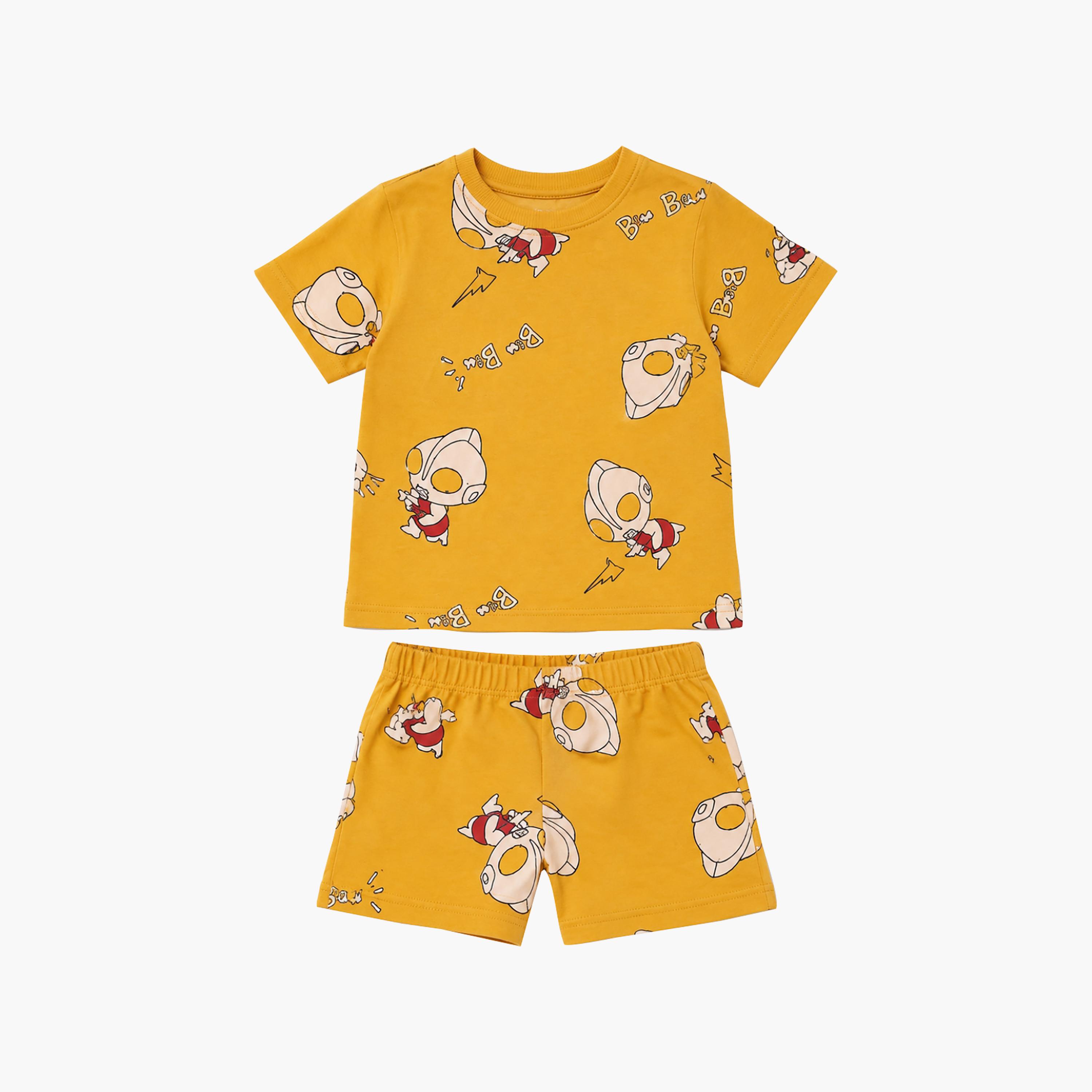 Babyqlo Rocket Print Short Sleeves T-Shirt & Shorts Co-ord Set-boys-clothing-setsandcoords-image-6