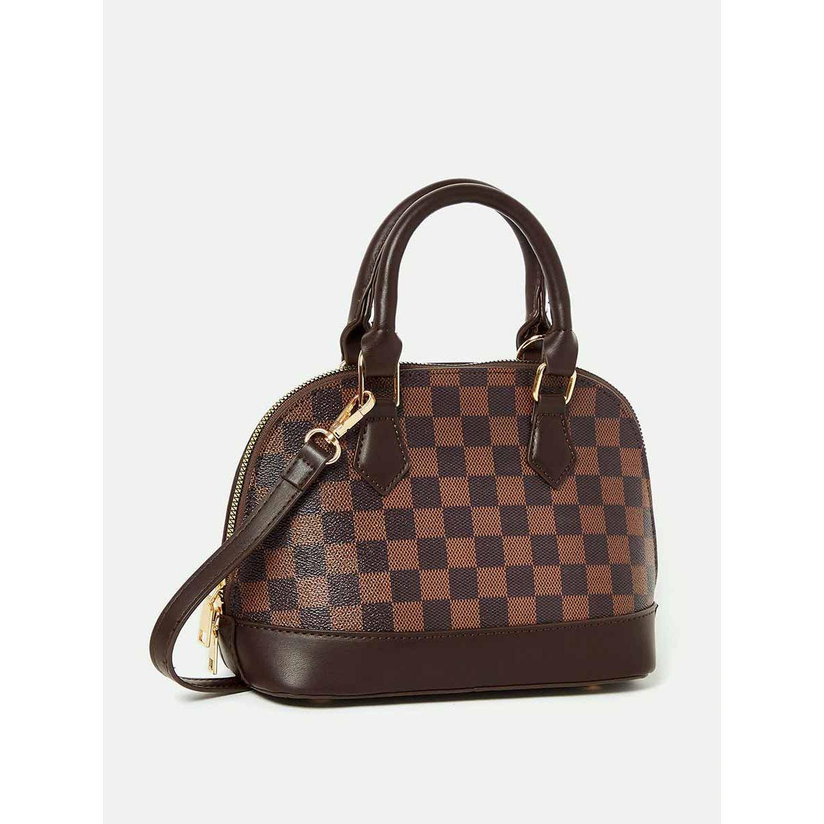 Styli Gingham Check Zip Closure Handbag with Detachable Strap-women-bagsandwallets-handbags-image-1