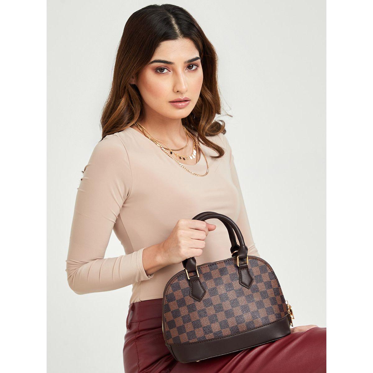 Styli Gingham Check Zip Closure Handbag with Detachable Strap-women-bagsandwallets-handbags-image-2