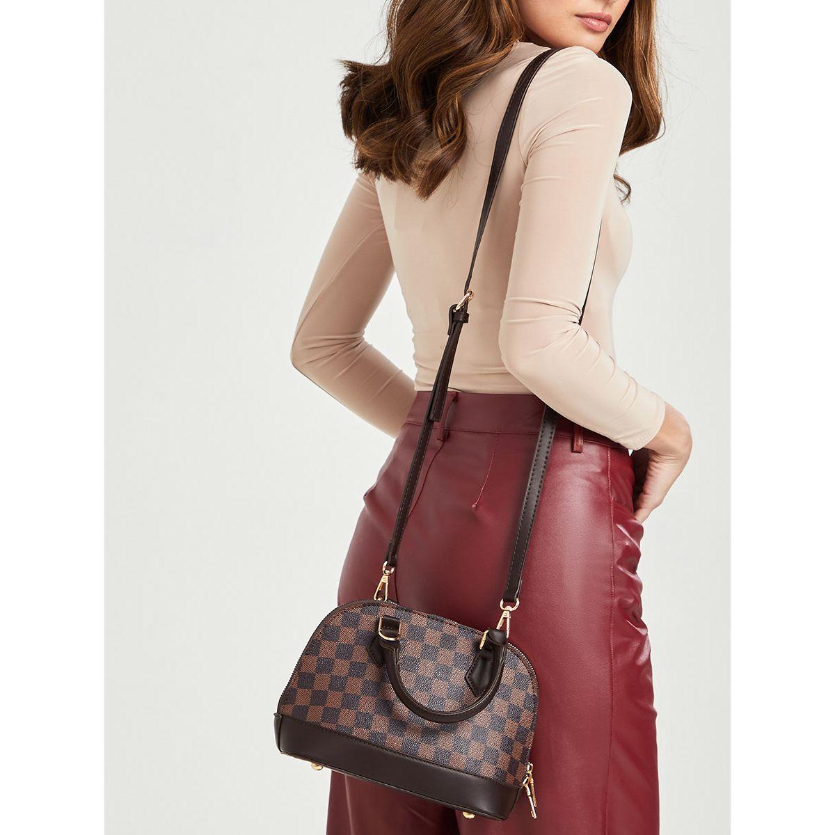 Styli Gingham Check Zip Closure Handbag with Detachable Strap-women-bagsandwallets-handbags-image-3