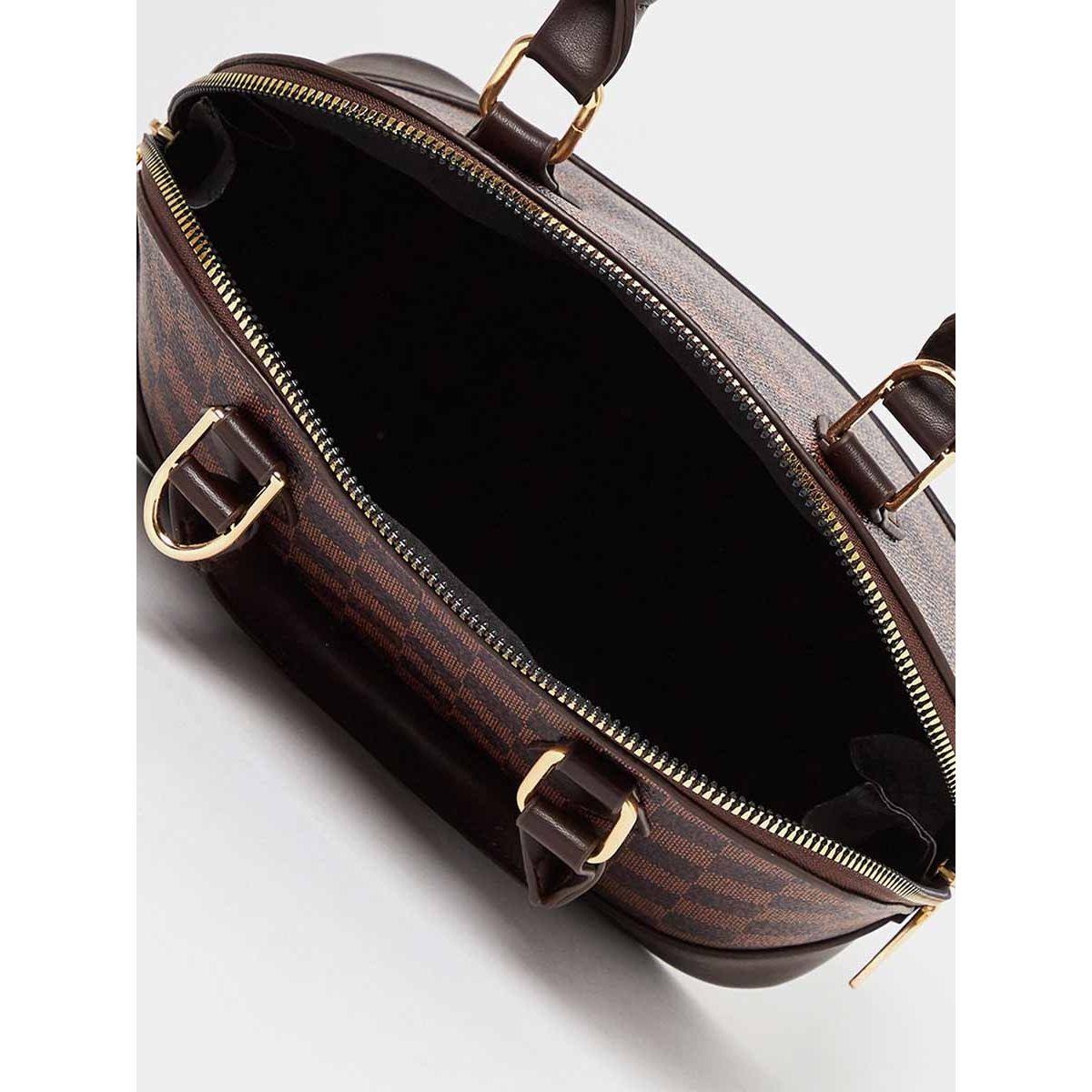 Styli Gingham Check Zip Closure Handbag with Detachable Strap-women-bagsandwallets-handbags-image-4