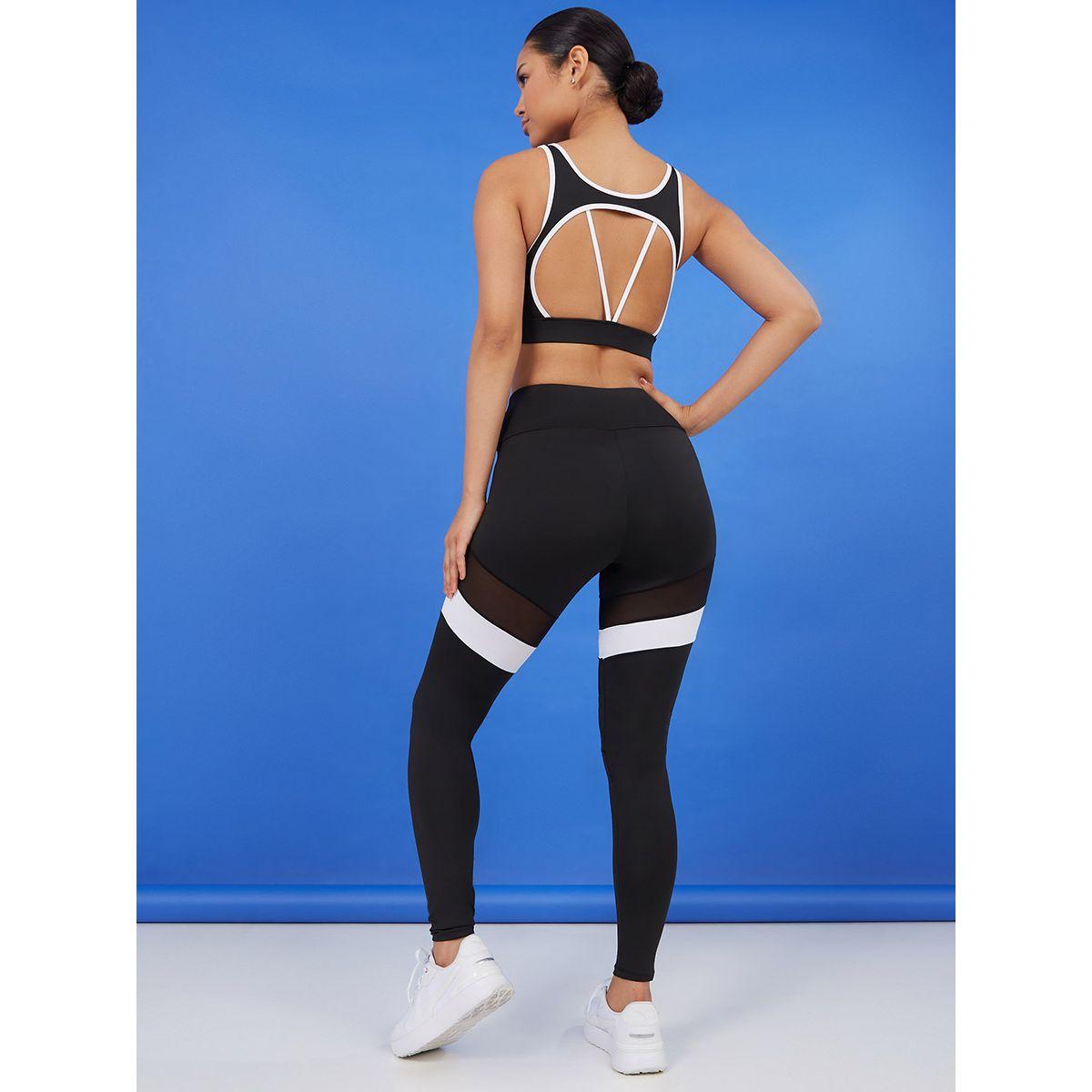 Styli Multi Strap Contrast Stitch Detail Sports Bra and Mesh Insert Leggings Active Set-women-clothing-sportswearandactivewear-trackpantsandtracksuits-image-6
