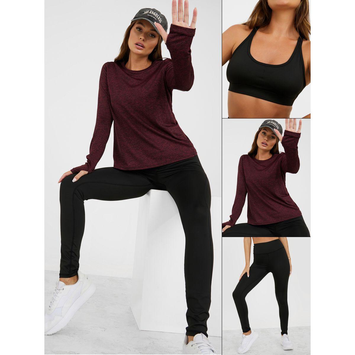 Styli Active Pack of 3 - Melange Open Twist Back Top Racerback Sports Bra and Active Legging Set-sports-women-clothing-trackpantsandtracksuits-image-1