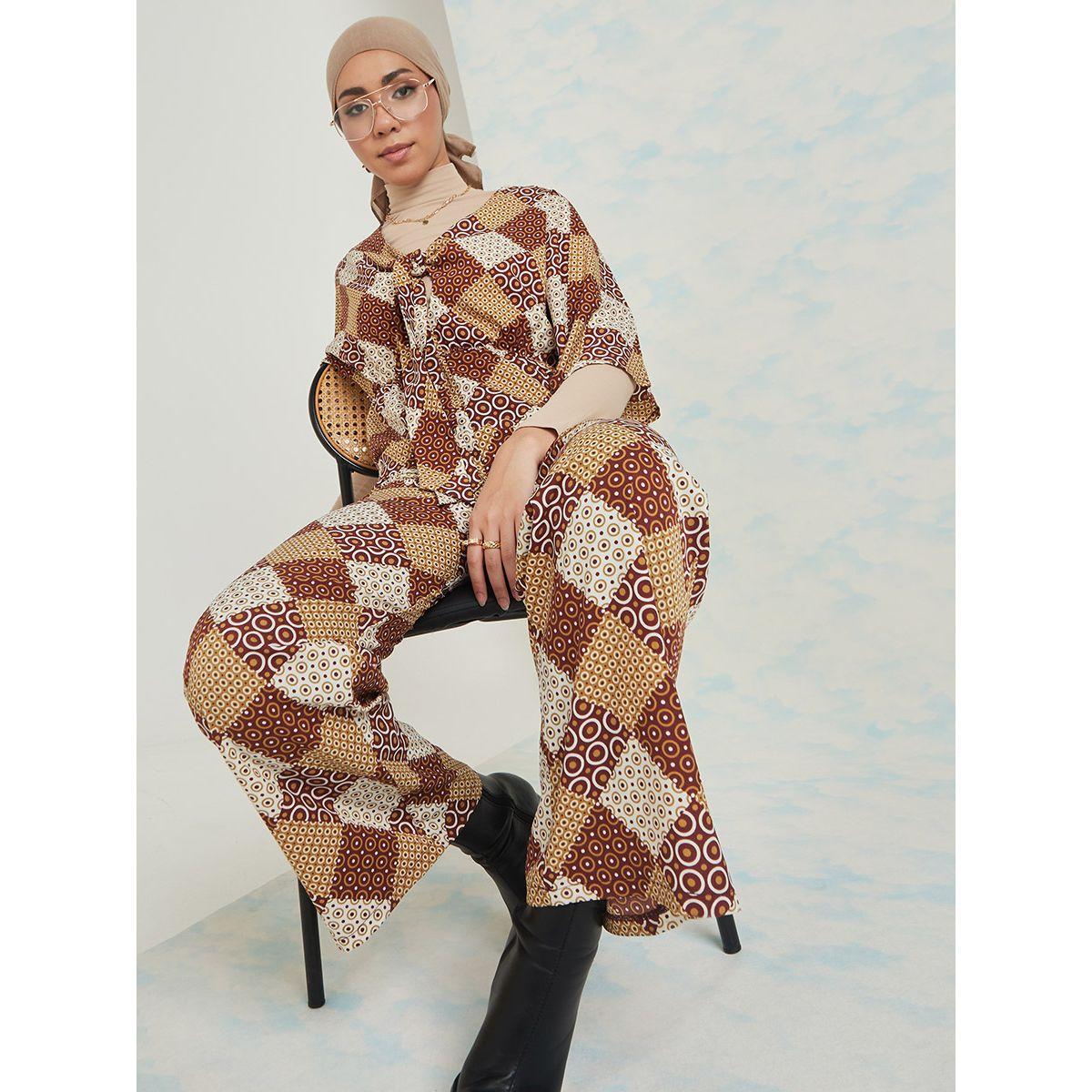 Styli Short Sleeves Plisse Print Wide Leg Jumpsuit with Front Tie Detail-women-clothing-jumpsuits-image-1