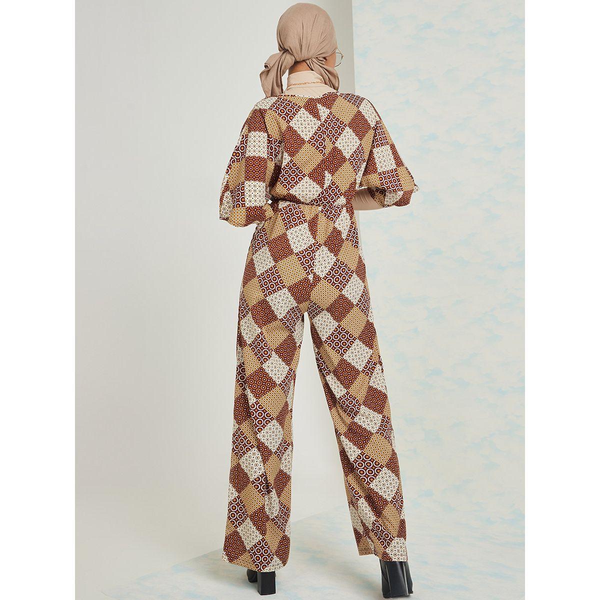Styli Short Sleeves Plisse Print Wide Leg Jumpsuit with Front Tie Detail-women-clothing-jumpsuits-image-4