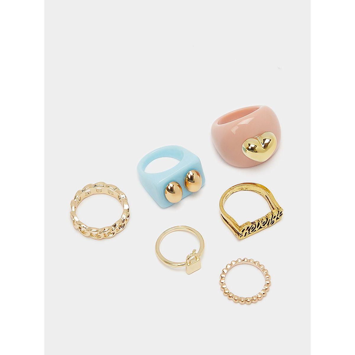 Styli Set of 6 - Chain Textured Detail and Chunky Ring-women-watchesandjewellery-jewellery-rings-image-2