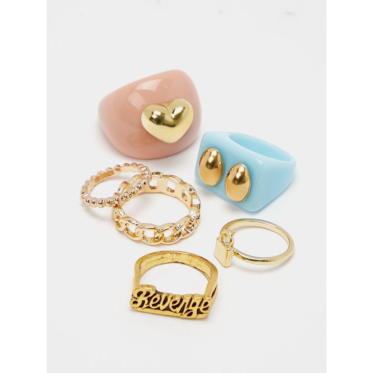 Styli Set of 6 - Chain Textured Detail and Chunky Ring-women-watchesandjewellery-jewellery-rings-image-5
