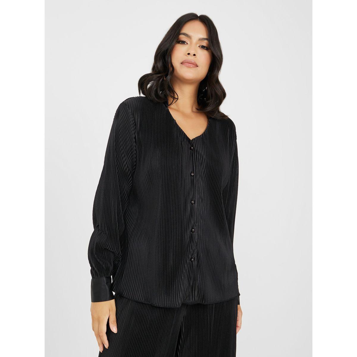 Styli Collared Plisse Shirt & Wide Leg Trouser Co-Ord Set-women-clothing-coordsets-image-2